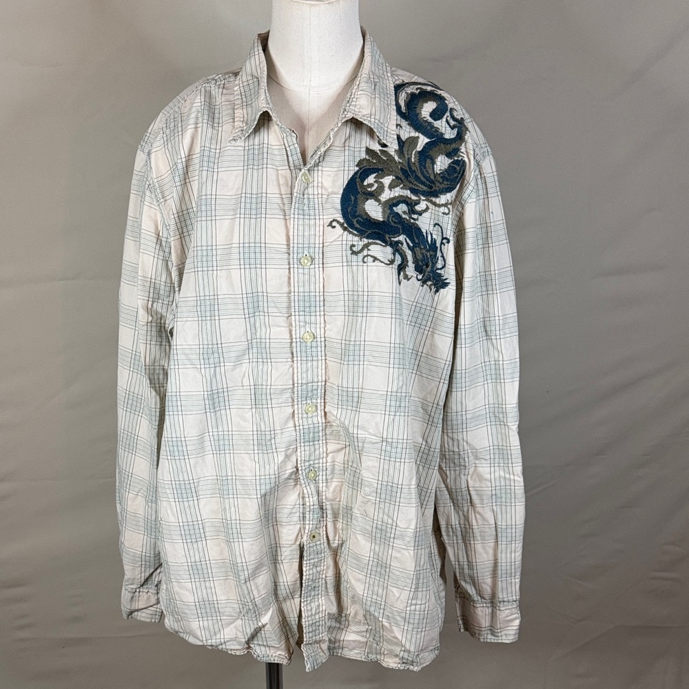 Vintage Y2K Lucky Brand Dragon Embroidered Button Up Shirt